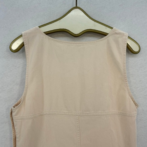 90s Vintage Sleeveless Mini Dress MEDIUM Peach Beige Denim‎ Casual A-Line Retro - Picture 5 of 9